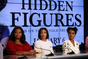 L to R, Octavia Spencer, Taraji P. Henson and Janelle Monáe at the Kennedy Space Center (Fla.) for a news conference in December. ( NASA/Kim Shiflett)